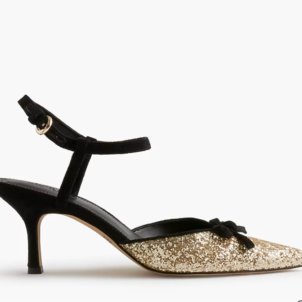 J. Crew Glittery Gold and Black Women's Kitten Heels NWT - Picture 2 of 10